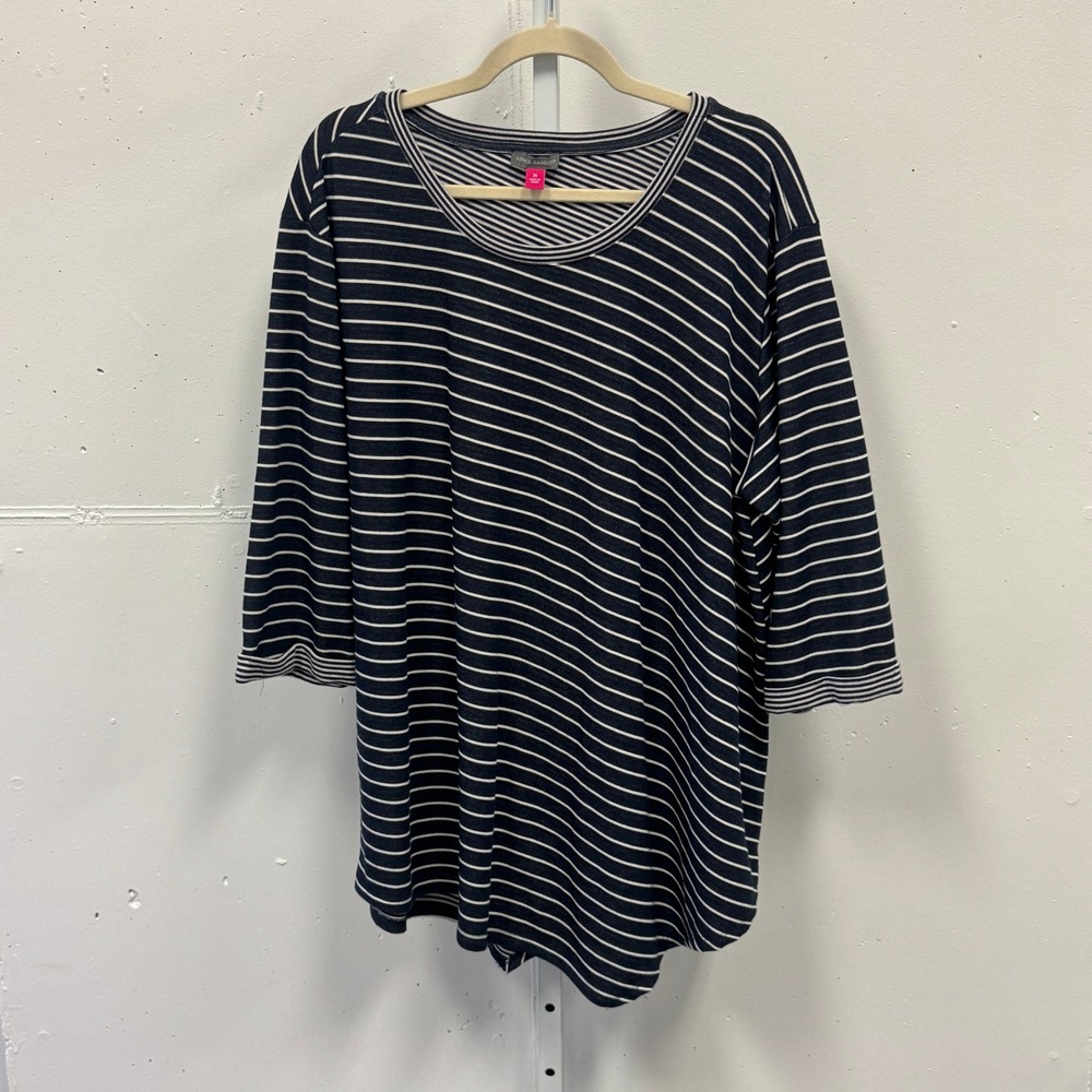 Vince Camuto Womens 3X Navy Blue White Striped 3/4 Sleeve Knit Top Nautical